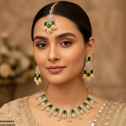 PNSH00036 MZM Rectangle Pearl  Necklace Set - PNSH