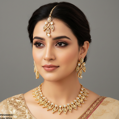 PNSH00037 MZM Oval Leaf Necklace Set - PNSH