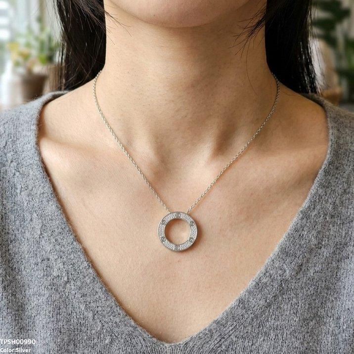 TPSH00990 Stainless Steel Zircon Round Pendant - TPSH