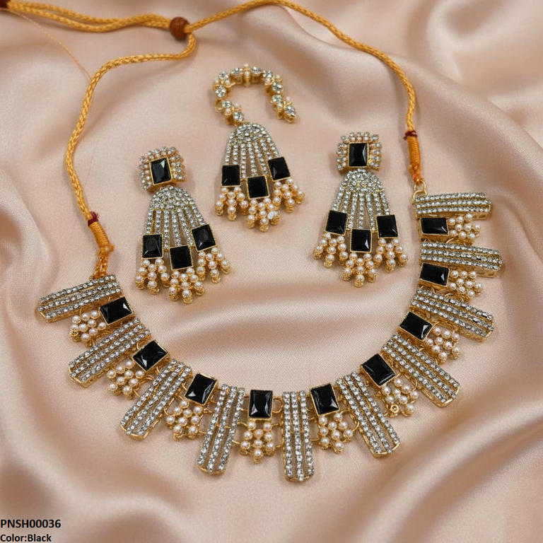 PNSH00036 MZM Rectangle Pearl  Necklace Set - PNSH