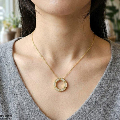 TPSH00990 Stainless Steel Zircon Round Pendant - TPSH