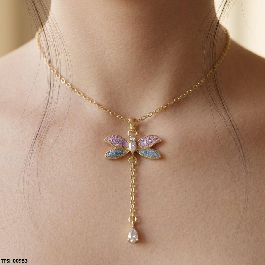 TPSH00983 TNR Stainless Steel Zircon Butterfly/Tear Drop Pendant - TPSH