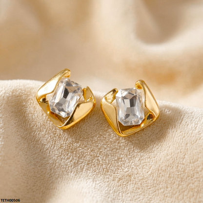 TETH00506 MSJ Stainless Steel Rectangle ZIRCON Tops Pair - TETH