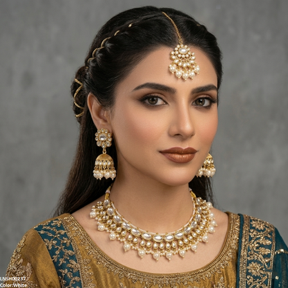 LNSH00237 ANI Oval/Tear Pearl Drop Necklace Set - LNSH