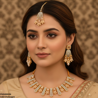 PNSH00036 MZM Rectangle Pearl  Necklace Set - PNSH