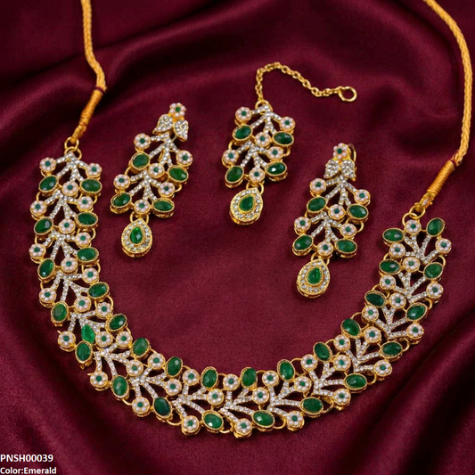 PNSH00039 MZM Oval Flower Necklace Set - PNSH