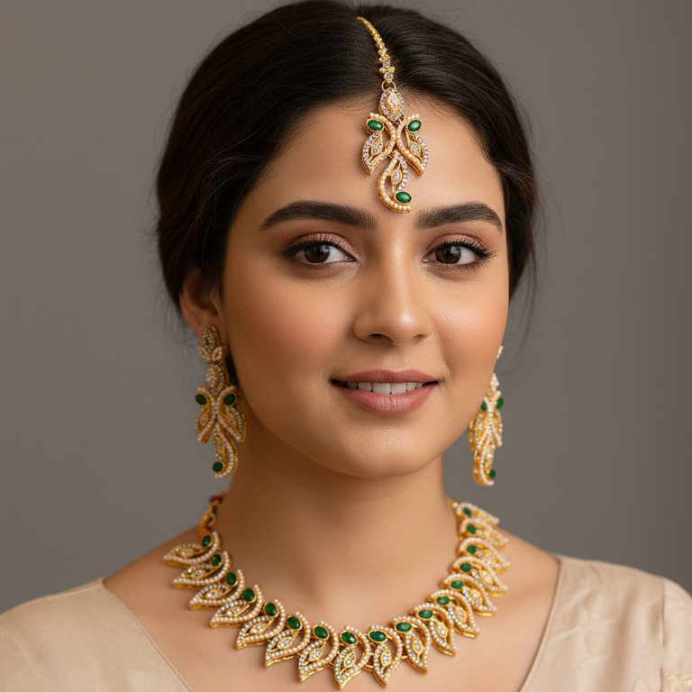 PNSH00037 MZM Oval Leaf Necklace Set - PNSH