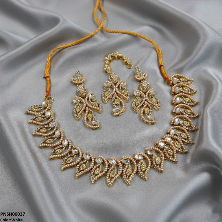 PNSH00037 MZM Oval Leaf Necklace Set - PNSH