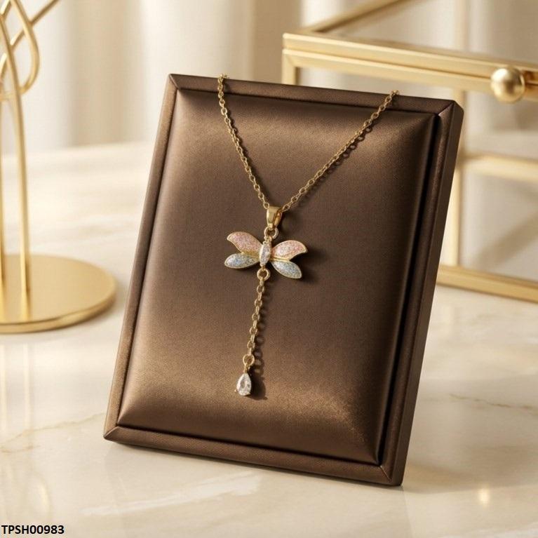 TPSH00983 TNR Stainless Steel Zircon Butterfly/Tear Drop Pendant - TPSH