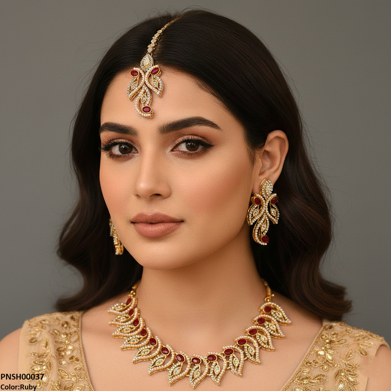 PNSH00037 MZM Oval Leaf Necklace Set - PNSH