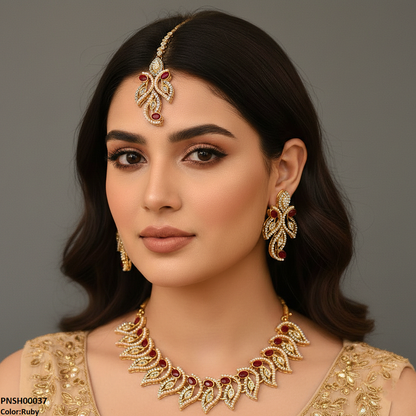 PNSH00037 MZM Oval Leaf Necklace Set - PNSH