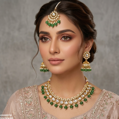 LNSH00230  ANI Oval Pearl Drop Rajwari Necklace Set - LNSH