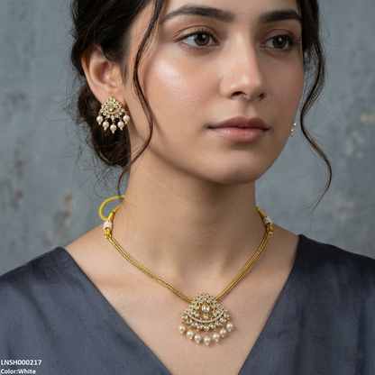 LNSH00217 ANI  Tear Round Pearl Drop Necklace Set - LNSH