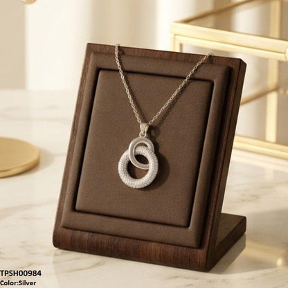 TPSH00984 TNR Stainless Steel Zircon Double Round  Pendant - TPSH