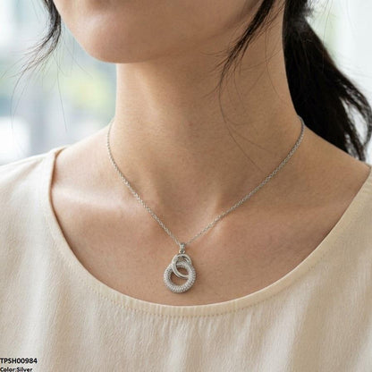 TPSH00984 TNR Stainless Steel Zircon Double Round  Pendant - TPSH