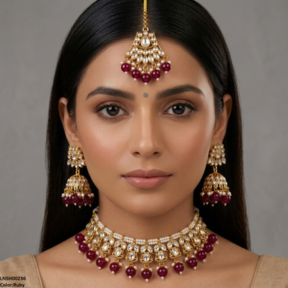 LNSH00236 ANI  Marquise Flower Pearl Drop Necklace Set - LNSH