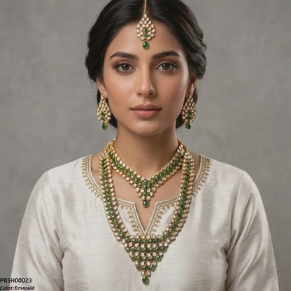 PBSH00023 FRN Square Tear Drop Bridal Necklace Set - PBSH